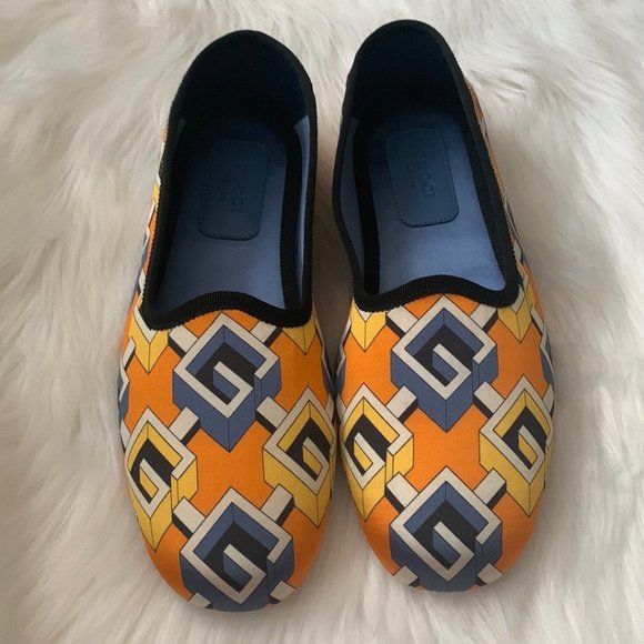 GUCCI Voyage Travel Sain Slippers in Orange/Navy Blue Size US8/EURO38 - Picture 2 of 8